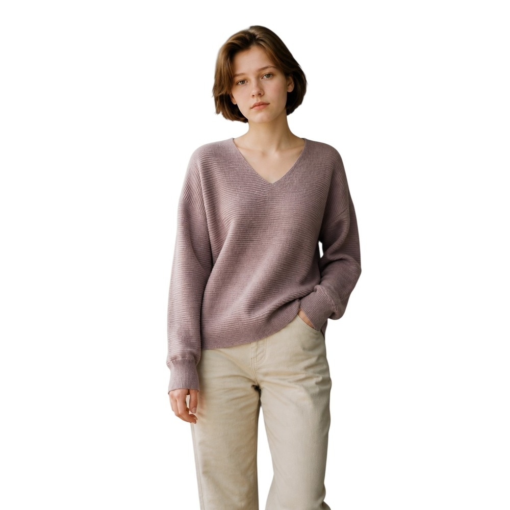 Ella Moss Silky Knit Top Women's Large Mauve Soft Long Sleeve V-neck Pullover